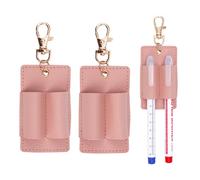 Penitue 2pcs Anti Lost Pen Holders, Portable Double Badge Pen Holder Keychain Clip PU Leather Pencil Pouch Accessories for Teachers Nurses Students Office Workers