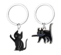 Penitue 2pcs Black Cat Keychain, 2 Style Cute Black Animal Cat Keychain Catty Stuff Keyring for Purse Bag Pendant Decor Girl Women Frienship Charm Gift