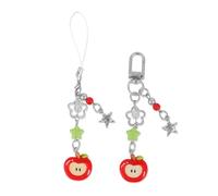 Penitue 2pcs Cute Phone Charm Keychains, Aesthetic Y2K Red Apple Fruit Charms Phone Straps with Star Pendants Cellphone Charm Accessories for Bags Keys Camera Decoration