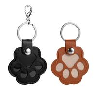 Penitue 2pcs Dog Hair Memory Keeper Keychains, Leather Memorial Keepsake Key Chain Paw Keyring Cute Pet Fur Holder Storage Collector Charm Collection Gifts for Bag & Purse Decorations (Black, Brown)