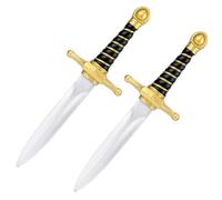 Penitue 2pcs Foam Swords, 15in PU Short Foam Swords Toy for Play Fighting Realistic Knife Dagger Prop Martial Arts Weapon Assassin Cosplay Costume Accessories for Halloween (Gold)