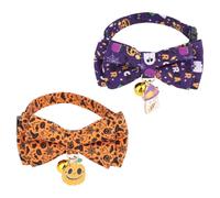 Penitue 2pcs Halloween Cat Collars with Bow Tie & Bell, Breakaway Adjustable Autumn Kitten Collars Bowtie for Small Cats and Dogs Festive Pet Accessories (Pumpkin & Ghost Pattern)