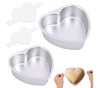 Penitue 2pcs Heart Shaped Cake Pan Set, 6in & 8in Nonstick Aluminum Baking Tin with 60 Parchment Papers Oven Safe Cake Molds for Valentine's Birthdays Weddings & Parties (Silver)