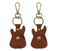 Penitue 2pcs Leather Guitar Pick Holder Keychains, Portable Guitar Shaped Plectrum Case Key Chain Ring Keyring with Snap Hook Pick Storage Bag for Music Players & Lovers