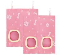 Penitue 2pcs Rabbit Hay Feeder Bag with 2 Holes, Pink Washable Hanging Guinea Pig Hay Bag Rack Holder Feeding Supplies for Chinchillas Hamsters Small Animals Cage Accessories