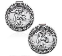 Penitue 2pcs St. Christopher Medal for Car Visor Clips, Zinc Alloy Guardian Angel Saint Christopher Visor Clip Religious Travel Protection Talisman for New Driver Gift