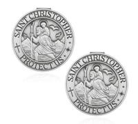 Penitue 2pcs St Christopher Medal for Car Visor Clips, Zinc Alloy Visor Clip Saint Christopher Medal Car Accessories Travel Protection Religious Gifts Talisman for Drivers Families Friends