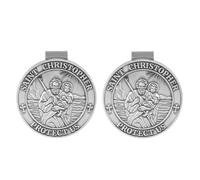 Penitue 2pcs ST Christopher Medal for Car, Zinc Alloy Car Visor Clip New Driver Gifts Saint Christopher Medal Visor Clip Guardian Angel Hanging Accessories for Family Friends