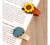 Penitue 2pcs Vintage Magnetic Bookmarks, Durable Leather Magnetic Book Clips Cute Reading Accessories for Women Friends Book Lovers (Leaves & Sunflowers)