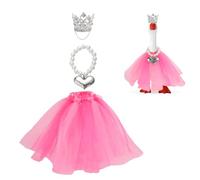 Penitue 3 Pcs Mini Desk Goose Outfit Set, Small Crown Heart Necklace & Tutu Skirt Tiny Pink Princess Costume for 7in/17.8cm Magnetic Miniature Goose Statue Keychain Decoration