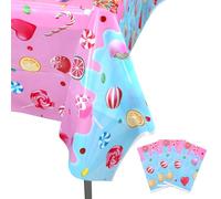 Penitue 3pcs Candyland Plastic Tablecloth, 180x108cm/70.87x42.52in Colorful Lollipop Table Cover Waterproof Candy Theme Party Tablecloth for Birthday Decorations Baby Shower Party