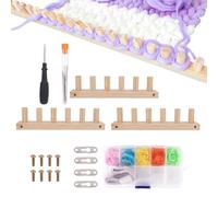 Penitue 3pcs Chunky Knitting Blanket Peg Loom Kit, 35.4" Thick Peg Frame Wooden Hand Yarn Loom with Measuring Tape Blunt Needle Stitch Mark Crochet for Beginners Blanket Weaving Supplies Accessories