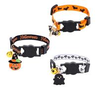 Penitue 3pcs Halloween Cat Collars, Adjustable Breakaway Kitten Collar with Bell & Pumpkin Ghost Bat Charms Pet Accessories for Male & Female Cats