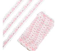Penitue 5-Yard/4.5m Pink Lace Ribbon with White Bows, Ruffle Ribbon Trim Lace for Sewing Gift Wrapping DIY Crafts Wedding Christmas Valentine’s Day Party Decorations