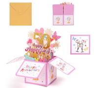 Penitue 50th Anniversary Pop Up Card, Colorful Heart Butterfly Fireworks 3D Anniversary Cards with Greeting Card & Envelope Romantic Pop Up Cards for Wife Husband Couple