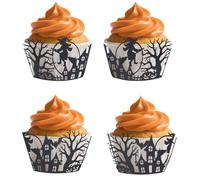 Penitue 60pcs Halloween Cupcake Wrappers, Pumpkin Witch Bat Cupcake Wrapper Cake Packaging Paper Liners for Birthday Halloween Party Decoration Supplies