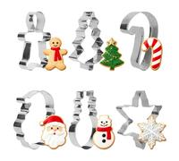 Penitue 6pcs Christmas Cookie Cutters, Stainless Steel Metal Holiday Cookie Molds Moulds Christmas Tree Candy Cane Santa Face Snow Man Snowflake Shape Gingerbread Man Biscuit Cutters for Baking Kids