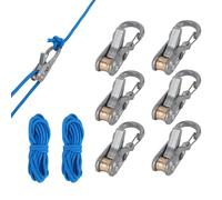 Penitue 6pcs Stainless Steel Paracord Adjusters, Rope with Roller Tensioner & 2pcs 3m/9.8ft Nylon Cord Rope Tightening Tool Fits 3mm/4mm Ropes for Camping Boating Hiking Tarps Guy Lines & Outdoor Gear