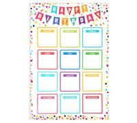 Penitue Birthday Calendar Chart, Colorful Happy Birthday Poster Calendar with Confetti Design Reusable Classroom Bulletin Board Decoration for School Back to School Teacher Supplies (Style 1)