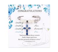 Penitue Bridal Bouquet Pin, Something Blue Bridal Bouquet Memorial Pin with Pearl and Cross Charm for Bride Wedding Memorial Gift from Mom Sister Friends