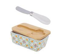 Penitue Butter Dish with Lid, Ceramic Butter Dish with Stainless Steel Knife Versatile Storage Keeper & Serving Tray to Leave on Countertop Easy to Clean Housewarming Gift Fit Women Mothers
