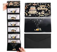 Penitue Happy Birthday Money Holder, Coated Paper Birthday Money Card for Cash with Envelope Graceful Cash Holder for Men Women (Black & Gold)