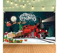Penitue Merry Christmas Backdrop, 180x110cm/5.9x3.6 Feet Christmas Decorations Banner Happy Holiday Background for Photography Home Decor Yard Sign Winter Birthday Party Supplies (Train)