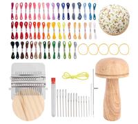 Penitue Mini Darning Loom, Mushroom Knit Kit with 14 Hooks Small Weaving Loom 14 Needle 50 Color Threads Portable Sewing Weaving Repair Tool for Mending Socks Clothes Jeans