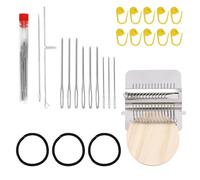 Penitue Mini Loom Machine Quickly Darning Kit, Wooden Weaving Knit Maker Tool Includes Small Loom with Crochet Weave Hooks Needles Rubber Bands & Marking Buckles for Mending Jeans Socks Clothes