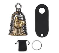 Penitue Motorcycle Guardian Bell, Antique Gold Vintage Eagle Riding Bell with Hook & Cloth Bag for Biker Safety Riding Good Luck Protection Talisman Keychain Accessories Rider for Men & Women Gifts