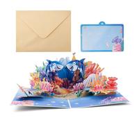 Penitue Pop Up Ocean Birthday Card, Shark Coral Reef Marine Life Themed 3D Greeting Card for Birthday Anniversary Boys Girls Men Women Kids Sea Lovers Includes Envelope