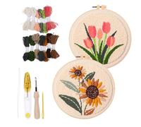 Penitue Punch Needle Kit, Sunflower & Tulip Pattern DIY Floral Embroidery Starter Set for Adults Beginner Kids with Stamped Fabric, Yarns, Sewing Needles, Embroidery Hoop, Threader Tools