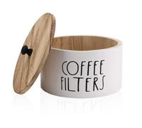 Penitue Round Coffee Filter Holder with Lid, Wooden Rustic Farmhouse Style Coffee Filter Container And Dispenser Basket for Kitchen Counter Organizer Bar Decoration