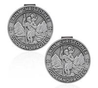 Penitue St. Christopher Medal for Car Visor Clip, 5cm/1.97in Zinc Alloy Saint Christopher Car Accessory Travel Safety Talisman & Protection for Drivers Friends & Family