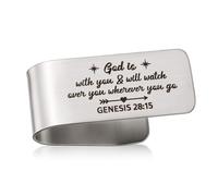 Penitue Stainless Steel Car Visor Clip, Engraved God is with You Sun Visor Photo Clip for Cars Inspirational New Driver Picture Gifts Drive Safe Blessing Accessory Perfect for Women Men Family Friend
