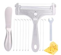 Penitue Stainless Steel Wire Cheese Slicer, Adjustable Handheld Cheese Cutter with 8 Extra Wires, Butter Knife & Wrench Block Cheeses Slicing Tool for Home Restaurant