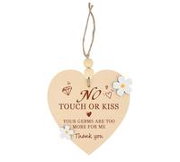 Penitue Wooden No Touch or Kiss Baby Sign, Cute Heart Shape Do Not Touch Baby Sign with Hanging Rope for Stroller Car Seat Newborn Protection