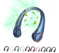 PenKou Hals-Ventilator, tragbarer, händefreier, blattloser Hals-Ventilator, 4000 mAh, per USB wiederaufladbar, 3 Geschwindigkeiten, 72 Luftauslässe, 360 ° Lüfter, super leise, blau