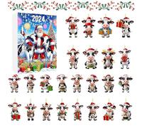 Penlimly Christmas Ornament Calendar Advent | 24 Days Cow Ornament Calendar Advent for Christmas,2D Acrylic Holliday Pendants for Teachers Community Members Family Bonding Classroom Teens School