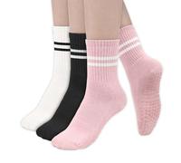 penmol 3Pairs Grip Socks Non-Slip Cotton Pilates Grip Socks Women Perfect for Home Workout Gym Sports Fitness, White Black Pink