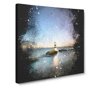 Penmon Lighthouse in Anglesey Wales Paint Splash Modern Canvas Wall Art Print Ready to Hang, Framed Picture for Living Room Bedroom Home Office Décor, 20x20 Inch (50x50 cm)