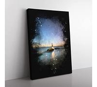 Penmon Lighthouse In Anglesey Wales Paint Splash Modern Canvas Wall Art Print Ready to Hang, Framed Picture for Living Room Bedroom Home Office Décor, 50x35 cm (20x14 Inch)