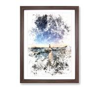Penmon Lighthouse In Anglesey Wales Watercolour Modern Framed Print | A3 Walnut Framed Wall Art | Ready to Hang | Modern Cityscape Picture | Living Room Bedroom Lounge Office