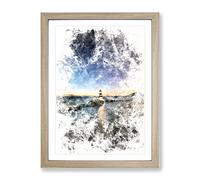 Penmon Lighthouse In Anglesey Wales Watercolour Modern Framed Print | A4 Oak Framed Wall Art | Ready to Hang | Modern Cityscape Picture | Living Room Bedroom Lounge Office