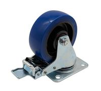 Penn Elcom Total Lock Braked Swivel Castor With Blue Wheel, 100mm