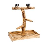 Penn Plax Wood Bird Perch with 2 Stainless Steel Feeding Cups and Drop Tray for Large Birds, Variable Diameter Perch For Maintaining Healthy Feet - 19 Inch Height