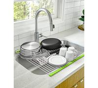 Pennakool Roll Up Dish Drying Rack XL 20x18 Inch Stainless Steel - Over The Sink Design with 38% More Drying Space - Saves Counter Space for Small Kitchens