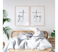 Pennclys Get Cozy Wall Art Decor Stay Awhile Sign Canvas Above Bed Wall Art Guest Bedroom Decor Lets Stay in Bed Pictures Modern Painting Artwork for Living Room Guest Room 16x24x2 Inch Unframed