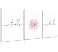 Pennclys Inhale Exhale Wall Art Zen Canvas Decor Yoga Lotus Wall Art Calming Meditation Artwork Pink Yoga Poster Zen Pictures Painting for Living Room Bedroom 12x16 Inch Ready to Hang Set of 3