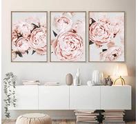 Pennclys Peony Wall Art Pink Flower Canvas Wall Art Prints Peonies Wall Art Abstract Flower Pictures Wall Decor Peony Painting Flower Poster for Living Room Bedroom 16x24 Inch (set of 3) Unframed